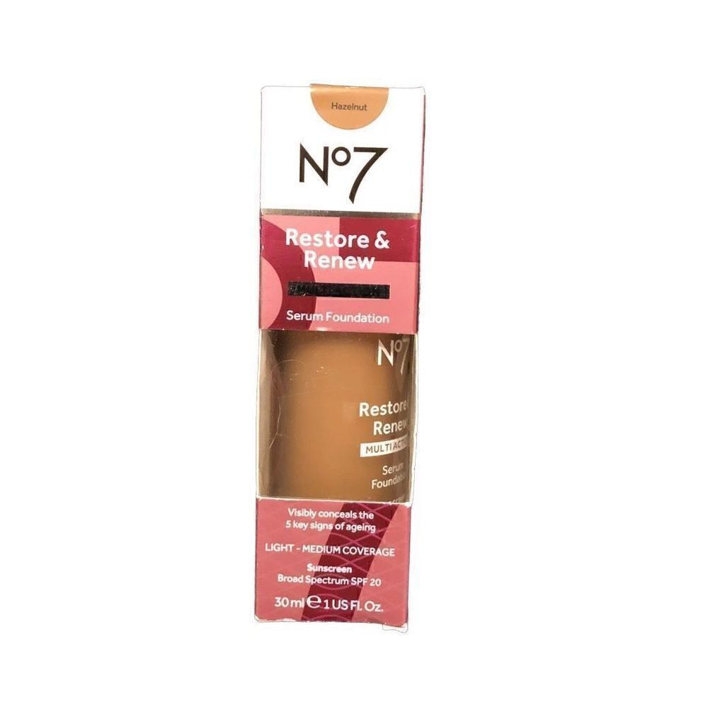 No7 Restore & Renew Multi Action Serum Foundation Hazelnut, 1 fl oz ea, NIB